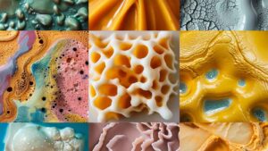 Close-up collage of various colorful textures and patterns of different molds