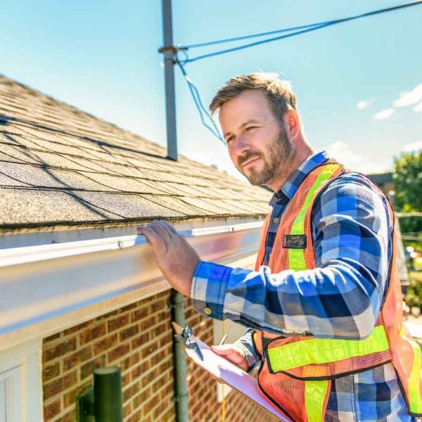 Inspector-assessing-a-roof-gutter-system-for-potential-issues